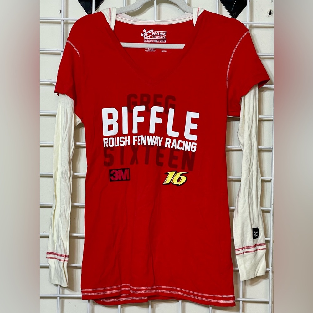 Greg Biffle NASCAR Chase Authentics Ladies Long sleeve hooded Tee Size M